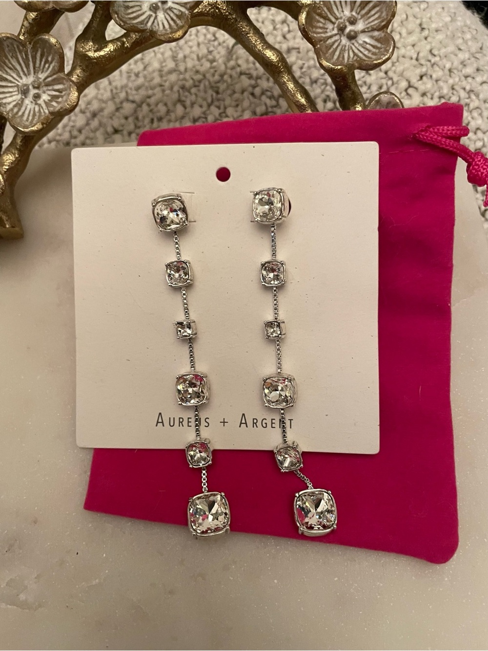 Banana Republic Silver Crystal Linear Drop Earrings